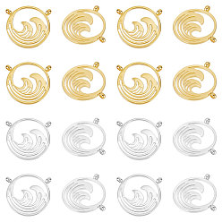 Золотой & Цвет Нержавеющей Стали 20 шт. 2 цвета 304 подвески из нержавеющей стали, полый, плоский круглый с морской волной, золотые и нержавеющая сталь цвет, 16x18x3 мм, отверстие : 1.8 мм, 10 шт / цвет