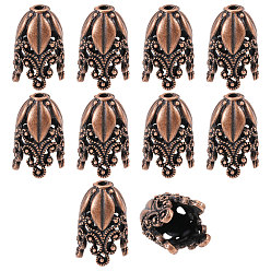 Red Copper 2 Bags Alloy Bead Caps, Flower, Red Copper, 29x18.5~19mm, Hole: 3.7~3.8mm, 5pcs/bag