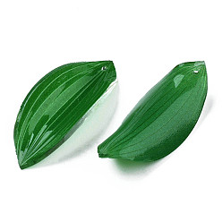 Зеленый Пластиковые подвески, лист, зелёные, 34.5~37x10.5~15x6~7 мм, отверстие : 1 мм