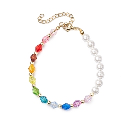 Разноцветный Акриловые браслеты из бисера, с бусинами из ракушечного жемчуга и бусинами из немагнитного синтетического гематита, двухконусные, красочный, 7-1/2 дюйм (19 см)