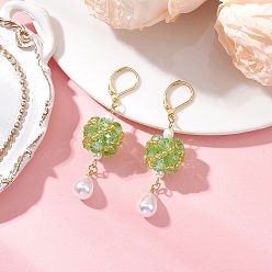 Зеленый Стеклянные серьги-капли с застежкой-рычагом, золотые, зелёные, 57.5x15.5 мм