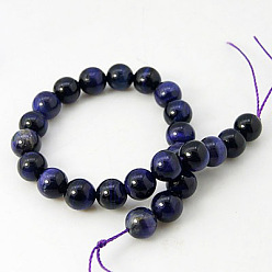 Midnight Blue Natural Blue Tiger Eye Beads Strands, Dyed & Heated, Round, Midnight Blue, 12mm, Hole: 1mm, about 16pcs/strand, 7.8 inch