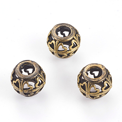 Brushed Antique Bronze Латунные бусины, полый, круглые с сердцем, щеткой античная бронза, 11.5x9 мм, отверстие : 5 мм