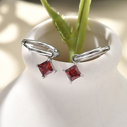 Темно-Красный 304 серьги-кольца из нержавеющей стали с микропаве из циркония, ромб, цвет нержавеющей стали, темно-красный, 20 мм, штифты : 0.8 мм