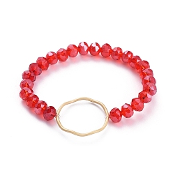 Rot Facettierte Rondelle Glasperlen Stretch Armbänder, mit matt vergoldetem Legierungsverbindungsring, rot, 2-1/8 Zoll (5.5 cm)
