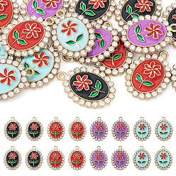 (52) Непрозрачная лаванда 16 шт 4 стили подвески из сплава эмали, со стразами, овал с цветочными подвесками, золотые, разноцветные, 22.5x16x3 мм, отверстие : 1.6 мм, 4 шт / стиль