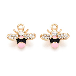 Белый Rhinestone сплава и эмали подвески, Пчелы, золотые, белые, 15.5x17x6 мм, отверстие : 2 мм