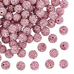 Light Rose Pave Disco Ball Beads, Polymer Clay Rhinestone Beads, Round, Light Rose, PP13(1.9~2mm), 6 Rows Rhinestone, 10mm, Hole: 1.5mm