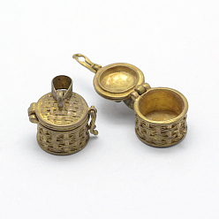 Raw(Unplated) Brass Prayer Box Pendants, Lead Free & Cadmium Free & Nickel Free, Column, Raw(Unplated), 15x15.5x12.5mm, Hole: 4x6mm, Inner: 9.5mm