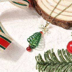 Зеленый Подвеска в виде рождественской елки из алюминия и зеленого стекла 304 ожерелья из нержавеющей стали с цепочкой, золотые, зелёные, 17.91 дюйм (45.5 см)