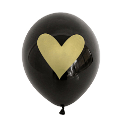 Black Round with Gold Tone Heart Latex Valentine's Day Theme Balloons, for Party Festival Home Decorations, Black, 304.8mm, about 100pcs/bag