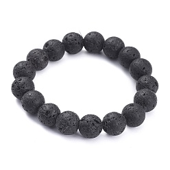 Лавовый камень Натуральные бусины из вулканического камня стрейч браслеты, круглые, внутренний диаметр: 2-1/4 дюйм (5.7 см), бусина : 12.5 mm