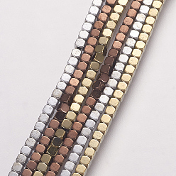 Mixed Color Electroplate Non-magnetic Synthetic Hematite Bead Strands, Grade AA, Cube, Mixed Color, 1.5x1.5x1.5mm, Hole: 0.1mm, about 274pcs/strand, 15.7 inch