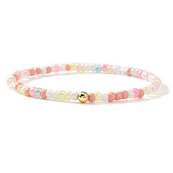 Разноцветный Богемные браслеты из стеклянных жемчужин и латунных бусин, эластичные, для женщин., круглые, красочный, 6.89 дюйм (17.5 см)