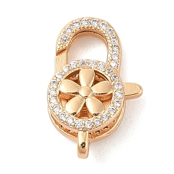 Настоящее золото 18K Латунный микро pave прозрачный кубический цирконий лобстер, без кадмия, без никеля и без свинца, цветок, реальный 18 k позолоченный, 19.7x12.7x5.8 мм, отверстие : 1.5 мм