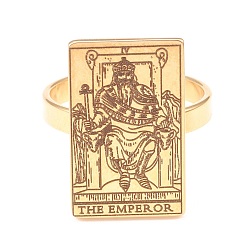 Golden 304 Stainless Steel Wide Band Rings, Tarot Card Ring, The Emperor IV Ring for Women, Golden, US Size 6 1/2(17mm)