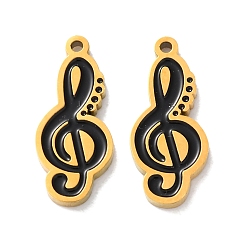 Черный Ионное покрытие (ip) 304 подвески из нержавеющей стали с эмалью, реальный 18 k позолоченный, музыкальная нота очарование, чёрные, 16.5x7.5x1.5 мм, отверстие : 1 мм