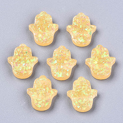 Gold Resin Beads, Imitation Opal, Hologram Style, Dyed, Hamsa Hand//Hand of Miriam, Gold, 14x12x3mm, Hole: 1mm