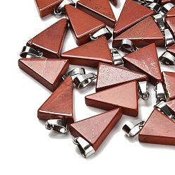 Красный Камень Природные красной яшмы подвески, с 201 вывод из нержавеющей стали, треугольные, 24x15x5 мм, отверстие : 3x7.5 мм