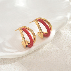 Золотой Тройные серьги-гвоздики в форме буквы С из нержавеющей стали, золотые, 20x15 мм