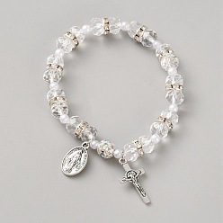 Прозрачный Браслеты из сплава, Эластичные браслеты из стекла, пластика и стразов для женщин., овальный и крест, прозрачные, внутренний диаметр: 2-1/8 дюйм (5.5 см)