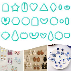 Aquamarine 24Pcs Plastic Molds, Clay Cutters, for Earring Making, Mixed Shapes, Aquamarine, 20.5~54x17~49x15mm