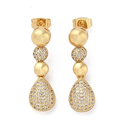 Teardrop Латунь микро проложить кубический цирконий болтаться серьги стержня, реальный 18 k позолоченный, слеза, 29x9 мм