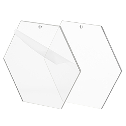 Clear BENECREAT Hexagon Transparent Acrylic Big Pendants, with Jute Twine, Clear, 87.5x101x3mm, Hole: 3mm, 10pcs
