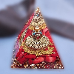 Красный Генераторы энергии смолы оргонитовой пирамиды, чипсы из натуральных драгоценных камней рейки внутри для украшения стола домашнего офиса, красные, 50x50x50 мм