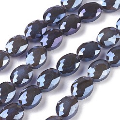 Темно-синий  Шифер Стеклянные бусины с гальваническим покрытием , граненые, овальные, темно-синий, 12x9x5 мм, отверстие : 1 мм, около 30 шт / нитка, 14.1 дюйм