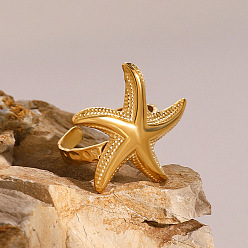 Золотой 304 из нержавеющей стали манжеты кольца, морская звезда, золотые, внутренний диаметр: 19 мм