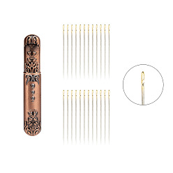 Red Copper Iron Sewing Needle and Alloy Holder Storage Case, Needle Tube Toothpick Storage Organizer Box for Hand Craft Knitting, Red Copper, 90mm