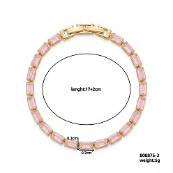 Pink Женские теннисные браслеты из латуни с инкрустацией кубическим цирконием в виде прямоугольных звеньев., золотые, розовые, 6.69 дюйм (17 см)