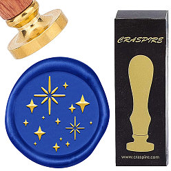 Звезда Набор сургучной печати, золотистый тон сургучной печати цельная латунная головка, с деревянной ручкой в стиле ретро, для конвертов приглашений, подарочная карта, звезда, 83x22 мм, штампы: 30x14.5 мм