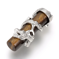 Тигровый глаз Природных тигровый глаз подвески, со сплавочной фурнитурой, античное серебро, колонка с драконом, 39~41x14 мм, отверстие : 3x4 мм