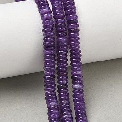 Púrpura Teñidos naturales blancas perlas de jade hebras, rondelle lisa, púrpura, 6.5x2 mm, agujero: 1.1 mm, sobre 167 unidades / cadena, 14.76'' (37.5 cm)