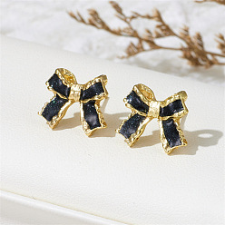 Черный Bowknot серьги стержня сплава эмали, золотые, с блеском порошок, чёрные, 13x16 мм