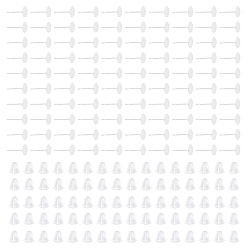 Серебро 500 шт 304 детали серьги-гвоздики из нержавеющей стали, серьги с плоской подкладкой, с 500 пластиковыми ушными гайками, серебряные, 6x0.3 мм, штифты : 0.8 мм