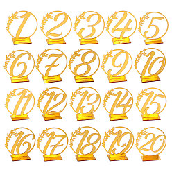 Gold Acrylic Table Plate Display Decoration, for Wedding, Restaurant, Birthday Party Decorations, Number 1 to 20, Gold, Number: 102x96x2mm, 20pcs; Base: 58x40x2mm, 20pcs
