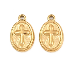 Echt 18 k vergoldet 304 Edelstahl Anhänger, oval mit Quercharme, Ionenbeschichtung (ip), echt 18 k vergoldet, 17.5x11x2.3 mm, Bohrung: 1.6 mm