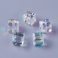 Clear AB K9 Glass, Imitation Austrian Crystal Beads, K9 Glass, Cube, Faceted, Clear AB, 8x8x8mm, Hole: 1.6mm