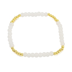 Белый Браслеты из латуни с кристаллами и круглыми бусинами для женщин, без кадмия и без свинца, долговечный, реальный 18 k позолоченный, белые, внутренний диаметр: 2 дюйм (5 см)