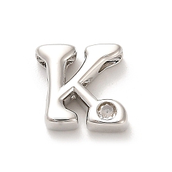 Letter K Стойки обшивки латунь кубического циркония бусы, для изготовления именных ожерелий, долговечный, без свинца и без кадмия, алфавит, Письмо K, 12.5x14x4.8 мм, отверстие : 2.7 мм