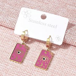 Бледно-фиолетовый Красный 304 женские серьги-кольца с эмалью из нержавеющей стали, Прямоугольник с глаз, золотые, бледно-фиолетовый красный, 40x12.5 мм