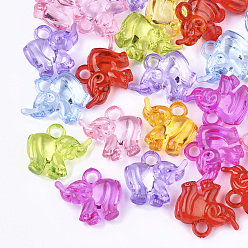 Mixed Color Transparent Acrylic Pendants, Elephant, Mixed Color, 17x20x7.5mm, Hole: 3mm, about 550pcs/500g
