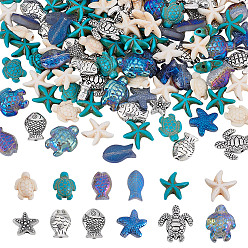 (52) Непрозрачная лаванда Наборы для самостоятельной сборки бисерных бусинок FIDH в виде черепахи и морской звезды, в том числе сплав и стеклянные бусины, бусины лэмпворк и синтетические бирюзовые бусины, разноцветные, 18x16x5 мм, отверстие : 1.8 мм