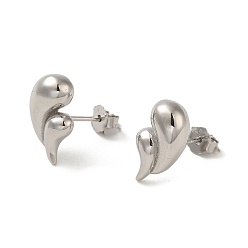 Platinum Anti-Tarnish 925 Sterling Silver Stud Earrings for Women, Teardrop, Platinum, 12x8.5mm