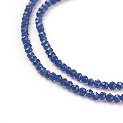 Dark Blue Transparent Glass Beads Strands, Faceted, Round, Dark Blue, 2mm, Hole: 0.5mm, about 164~182pcs/strand, 14.8~15.7 inch(37.5~40cm)