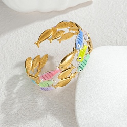 Fish Океан 304 эмалированные браслеты-манжеты из нержавеющей стали для женщин, с блеском порошок, рыба, внутренний диаметр: 1-7/8x2-1/8 дюйм (4.7x5.4 см)