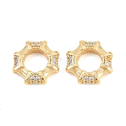 Золотой Восьмиугольные латунные микропаве прозрачные кубические циркониевые бусины европейские, RONDELLE большие шарики отверстия, долговечный, стойки покрытие, без свинца и без кадмия, золотые, 10x10x3 мм, отверстие : 5x5 мм